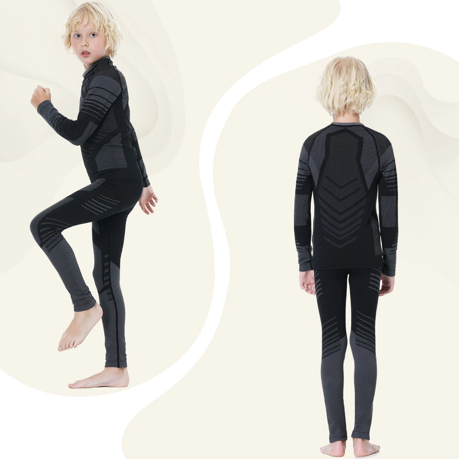 Kids Thermal Underwear Set Soft Fleece Lined Long Johns Warm Baselayer For Ski