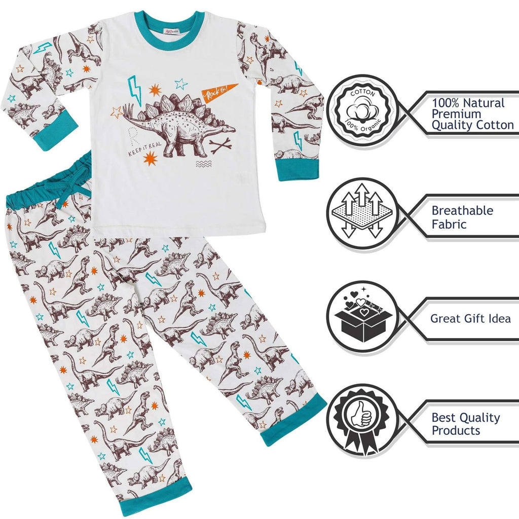 Kids Boys Dinosaur Pyjamas Children PJs 2 Piece Dino Set Lounge Suit