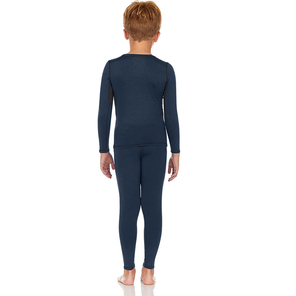 Kids Thermal Underwear Set Soft Fleece Lined Long Johns Warm Baselayer For Ski