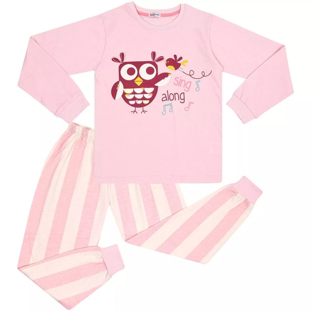 Kids Girls Pyjamas Sing Along Contrast Top Bottom Baby Pink Sleepwear Set 2-13Yr