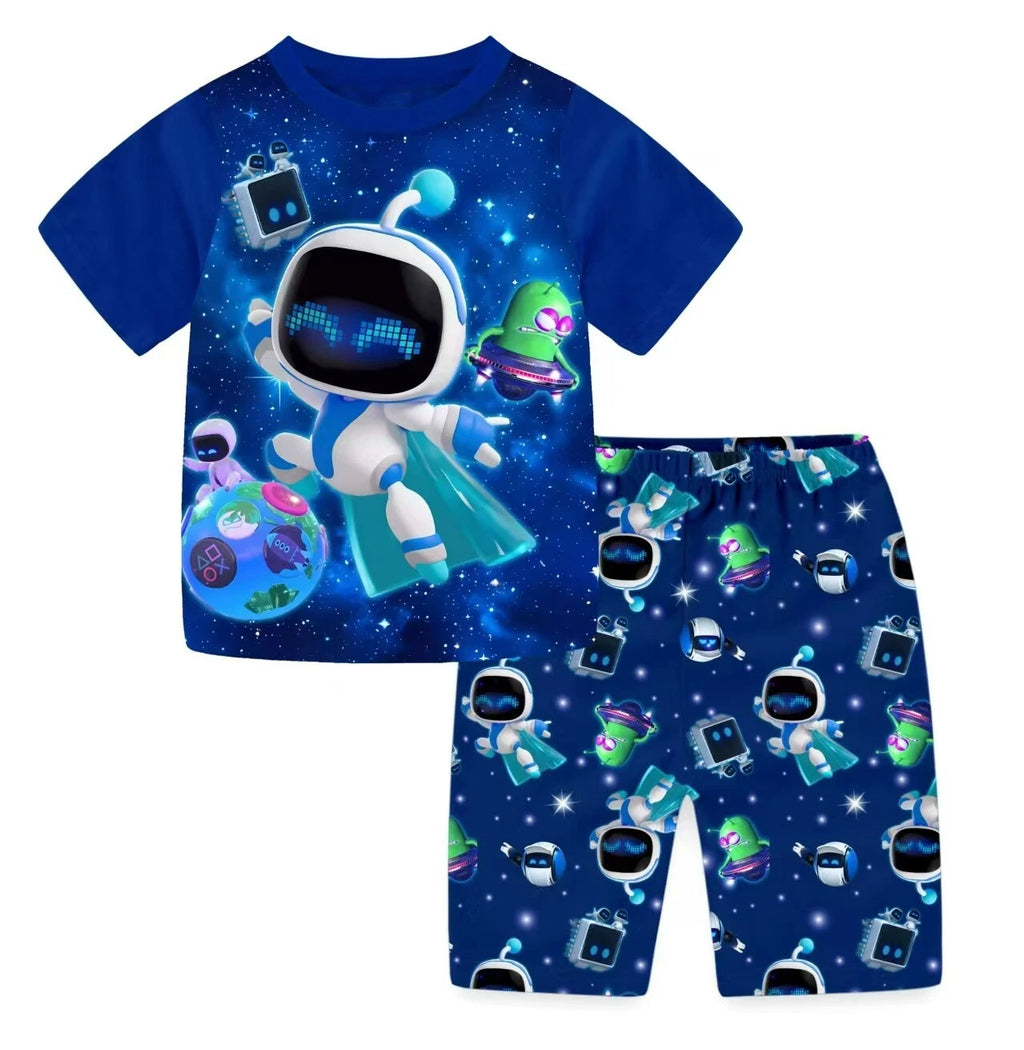 4-10-year-old Astro bot boys' sleepwear set with short sleeved Tshirt and shorts