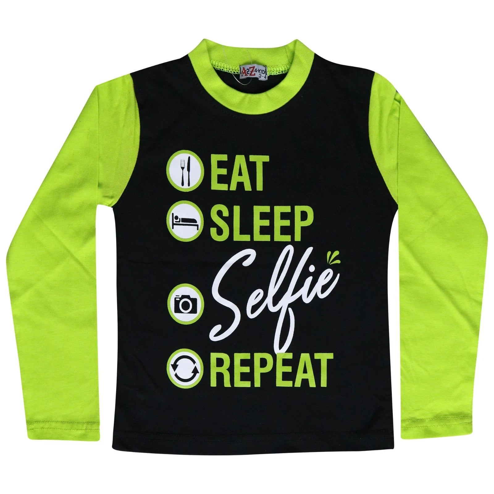 Kids Girls Boys Designer Eat Sleep Selfie Repeat Pyjamas Lounge Wear PJS 2-13 Yr