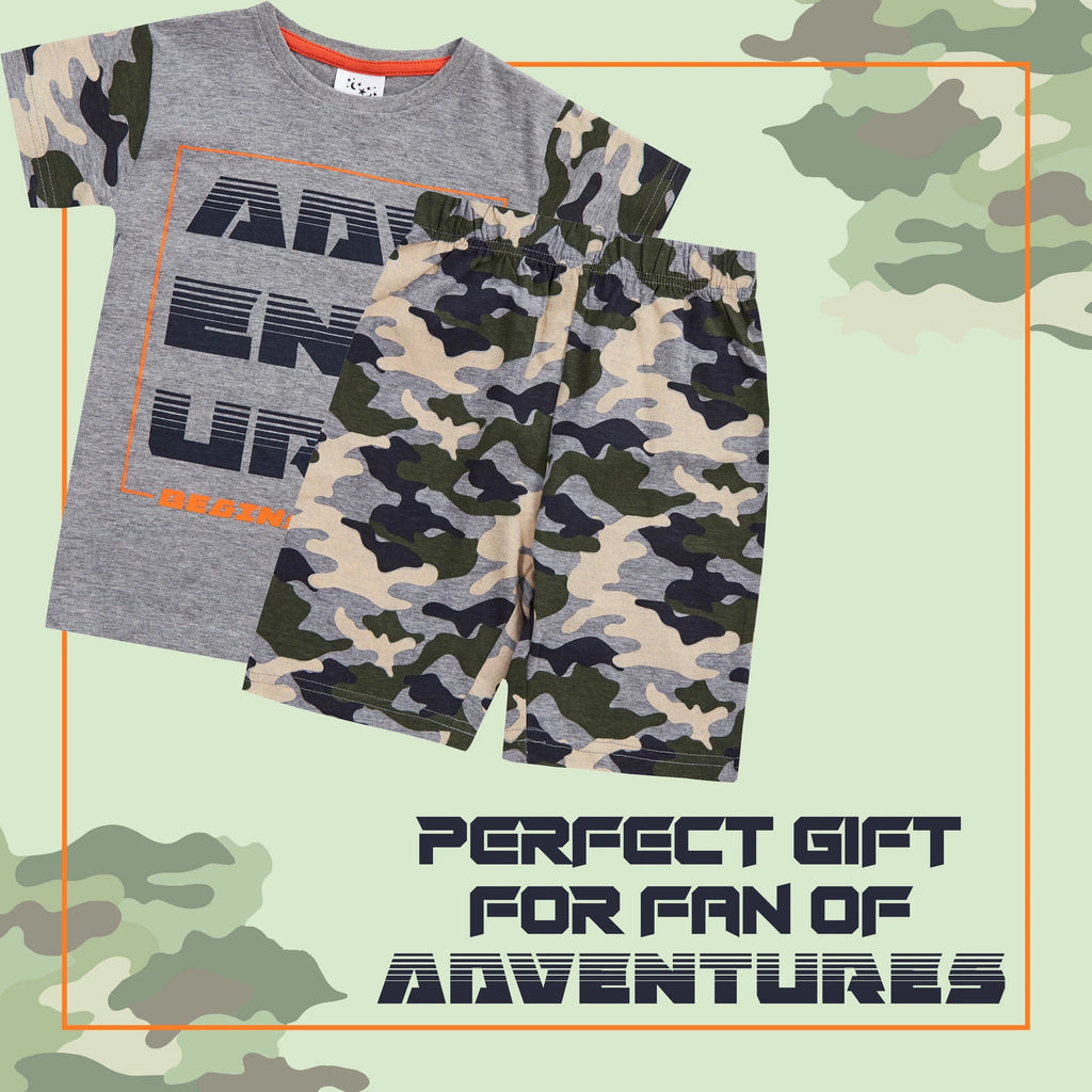 Boys Camo Pyjama Set Summer Outfit 2-Piece PJ's Nightwear Camouflage 2-13 Years