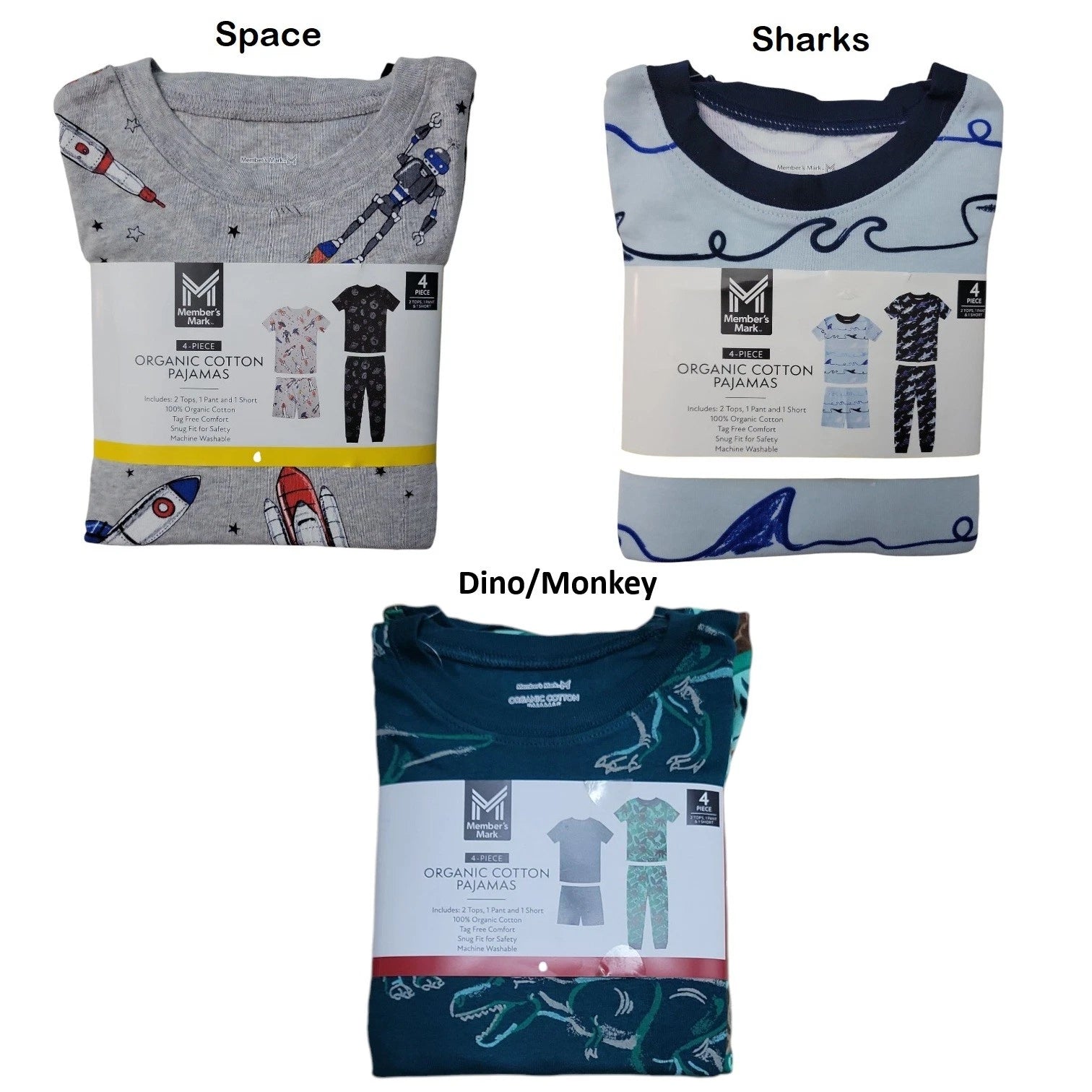 Member's Mark Boys 4-Piece Soft Organic Cotton Pajama