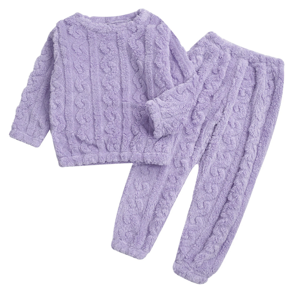 Kids Girls Set Nightwear Outfits Boys Pajamas Warm Winter Homewear Round Neck