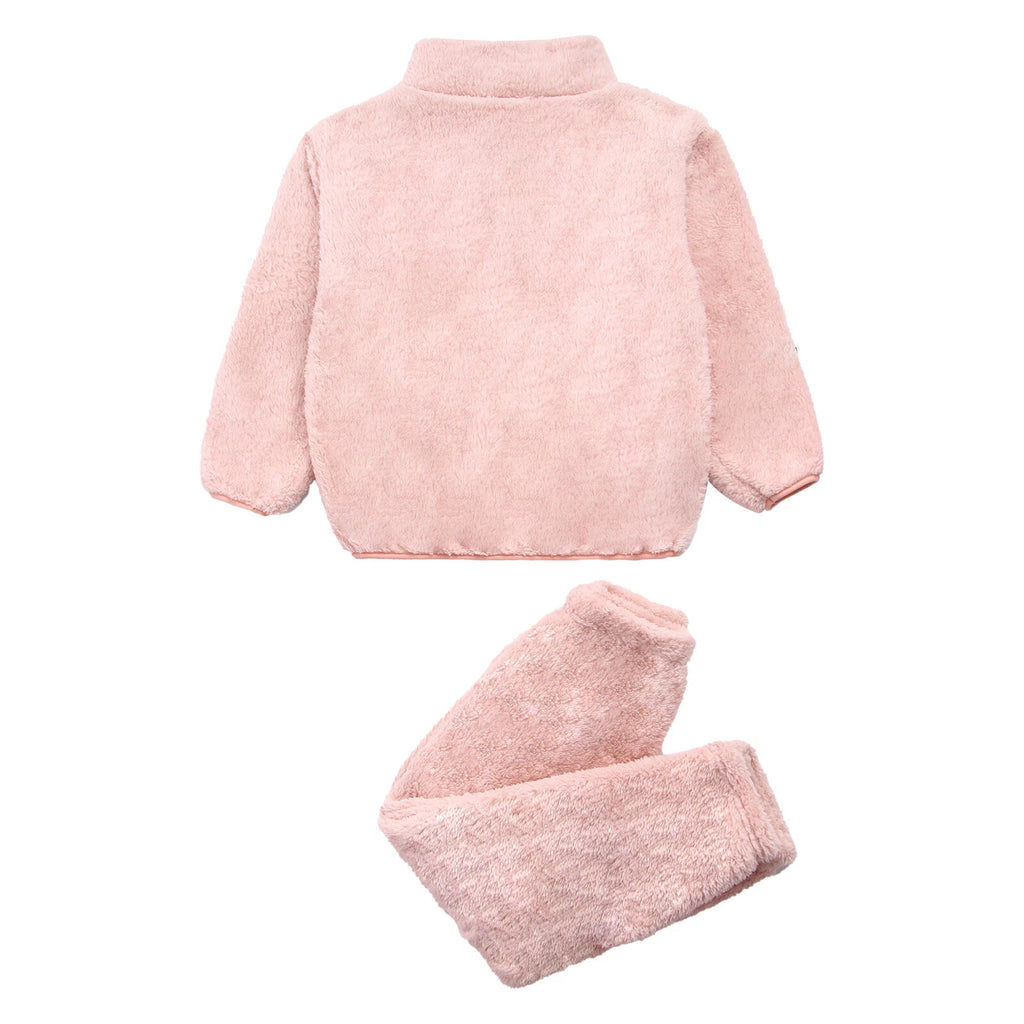Unisex Kids Outfit Coral Fleece Pajama 2 Piece Set Sleepwear Costume Suit Warm