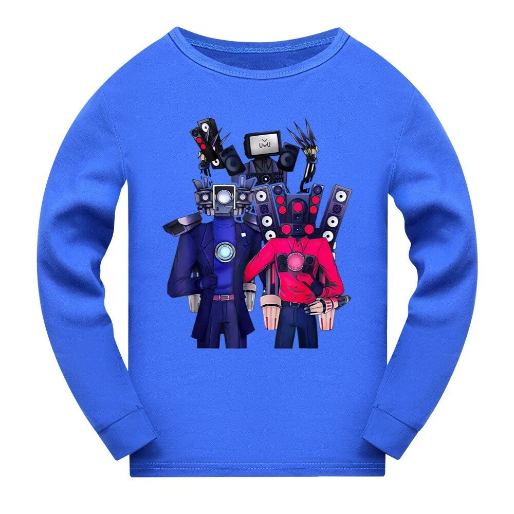 Children's Skibidi Toilet TV Men's Long Sleeve T-shirt Long Pants Pajama Set
