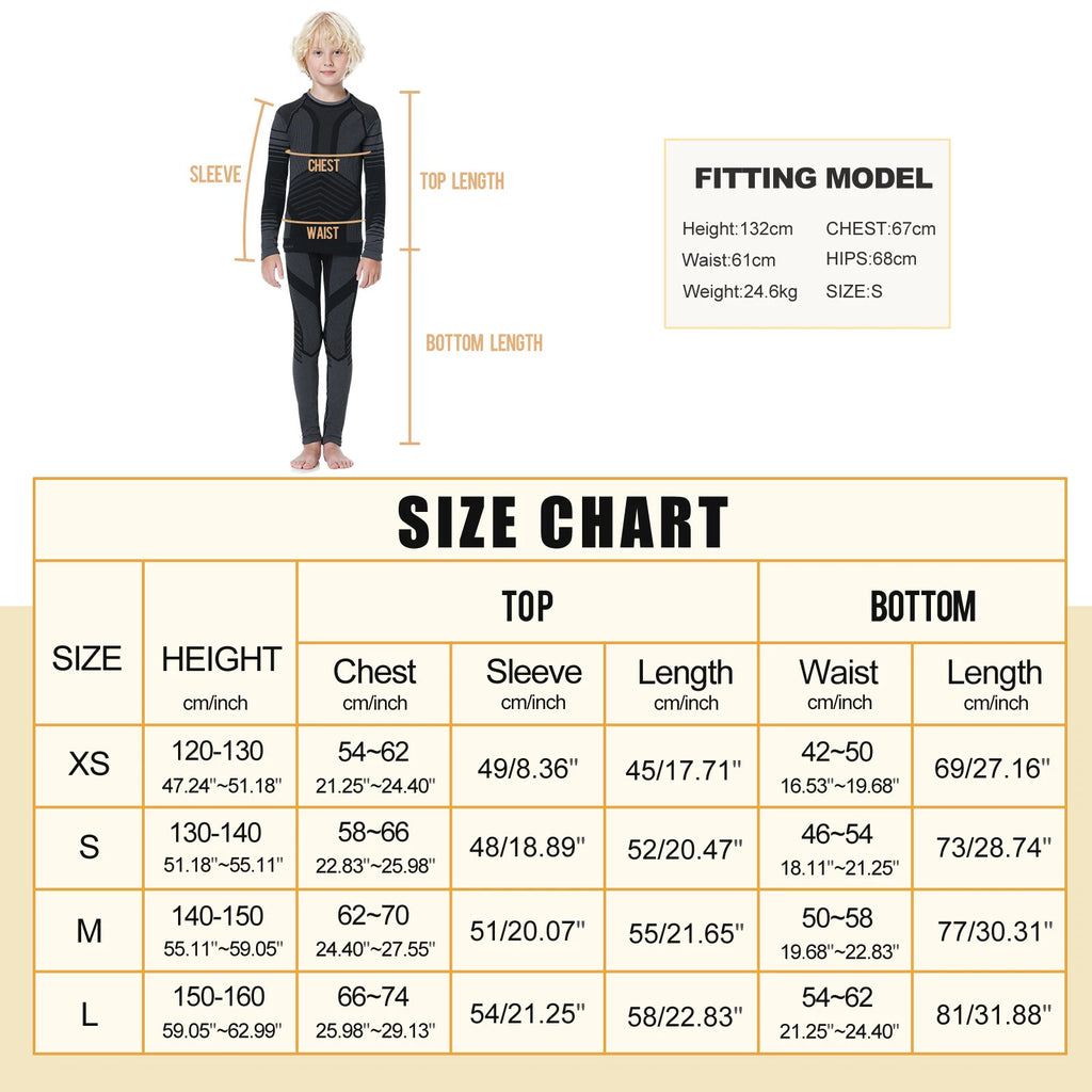 Kids Thermal Underwear Set Soft Fleece Lined Long Johns Warm Baselayer For Ski