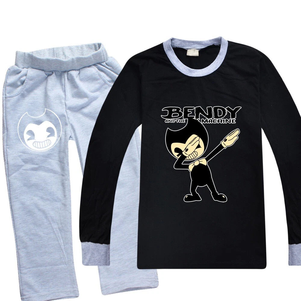 Kids Bendy The Ink Machine T shirt+Pants Pyjamas Nightwear Sleepwear PJ Sets New