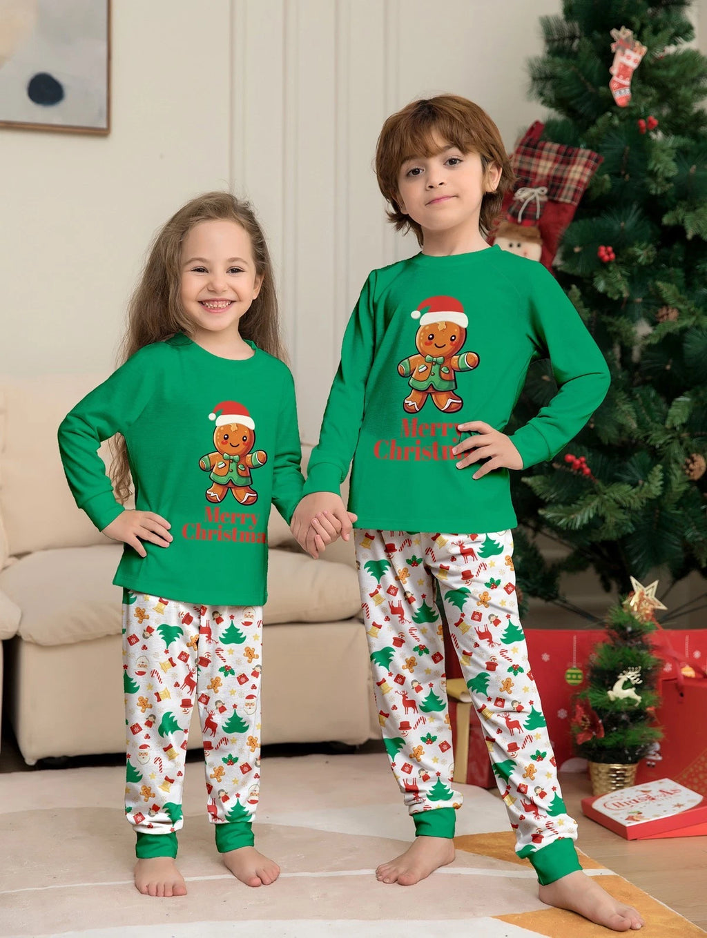 Christmas Family Matching Pyjamas Adult Kids Baby Gingerbread Man Nightwear Set