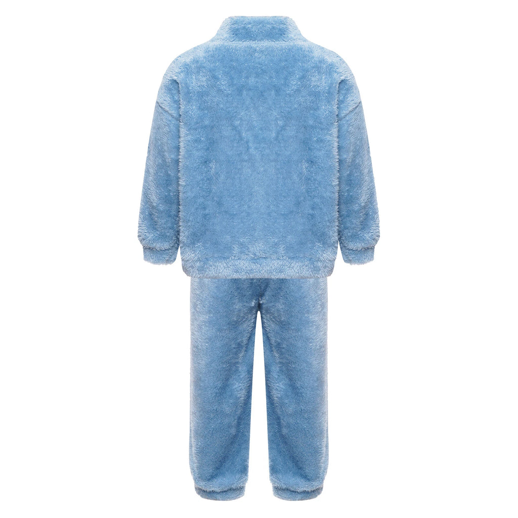 Girl Boy Sleepwear Faux Fur Pajamas Set Trousers Loungewear Buttons Pants Soft