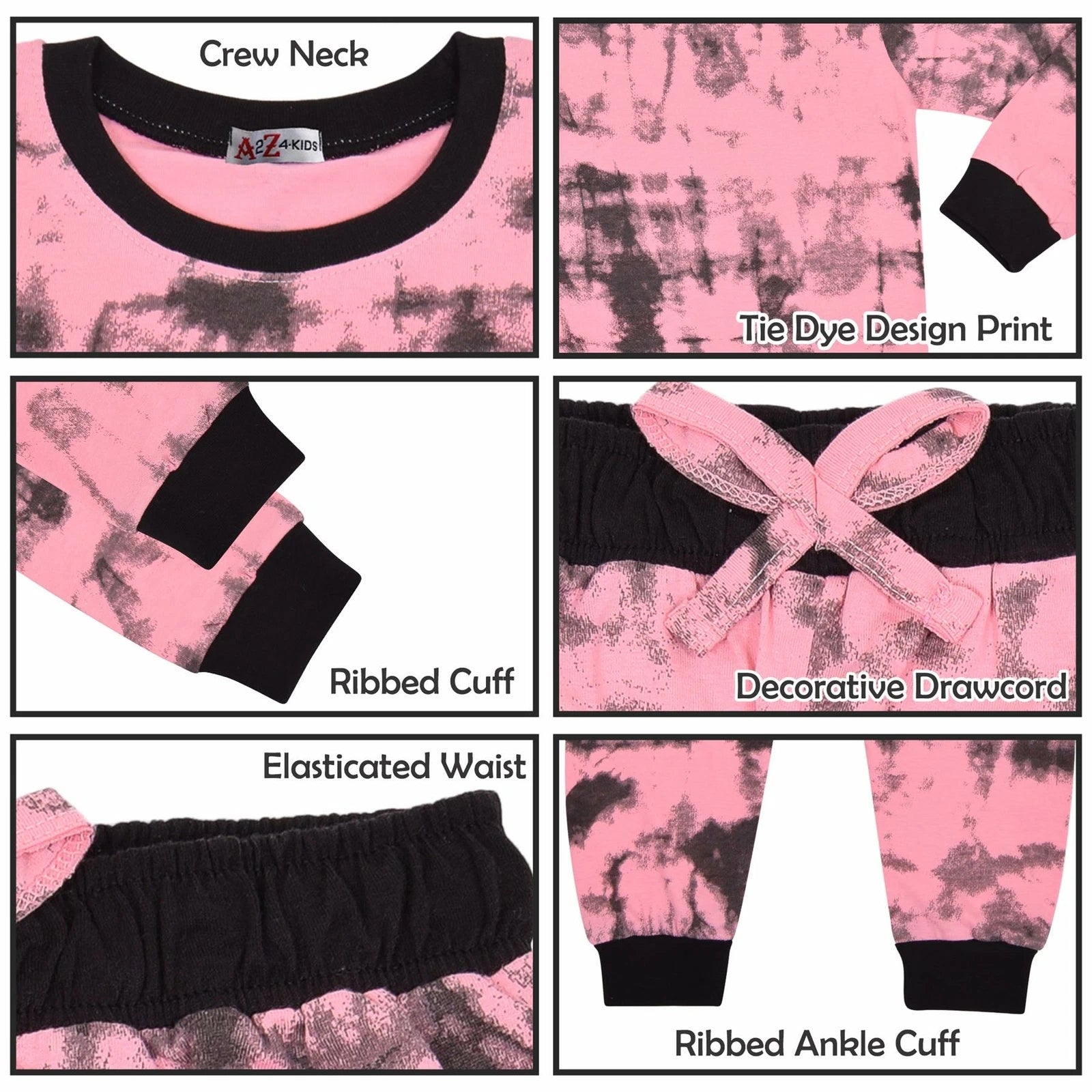 A2Z 4 Kids Girls Pyjamas Children PJs 2 Piece Set Tie Dye Baby Pink for Children