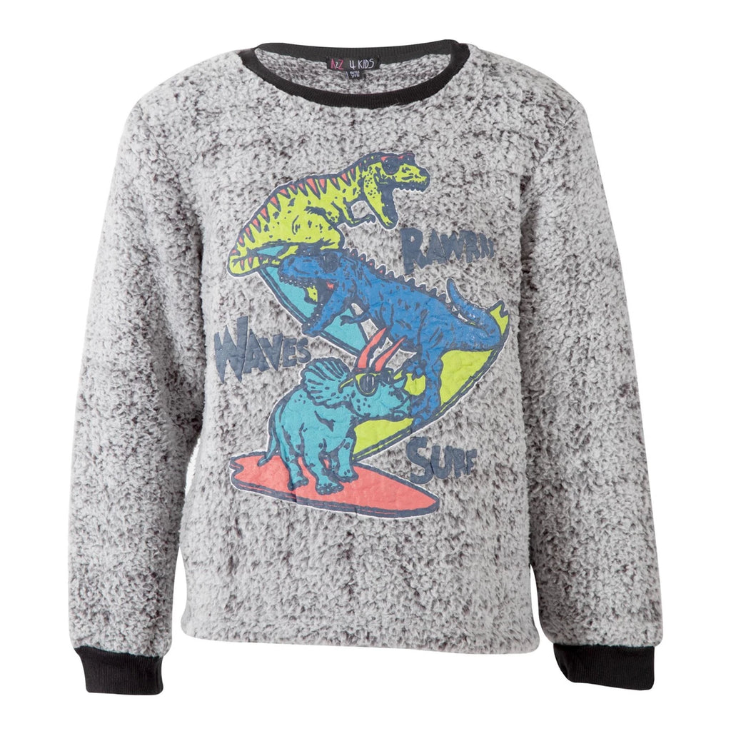 A2Z 4 Kids Girls Boys Grey Pyjamas Dinosaur 2 Piece Soft Thick Pile Fleece Set