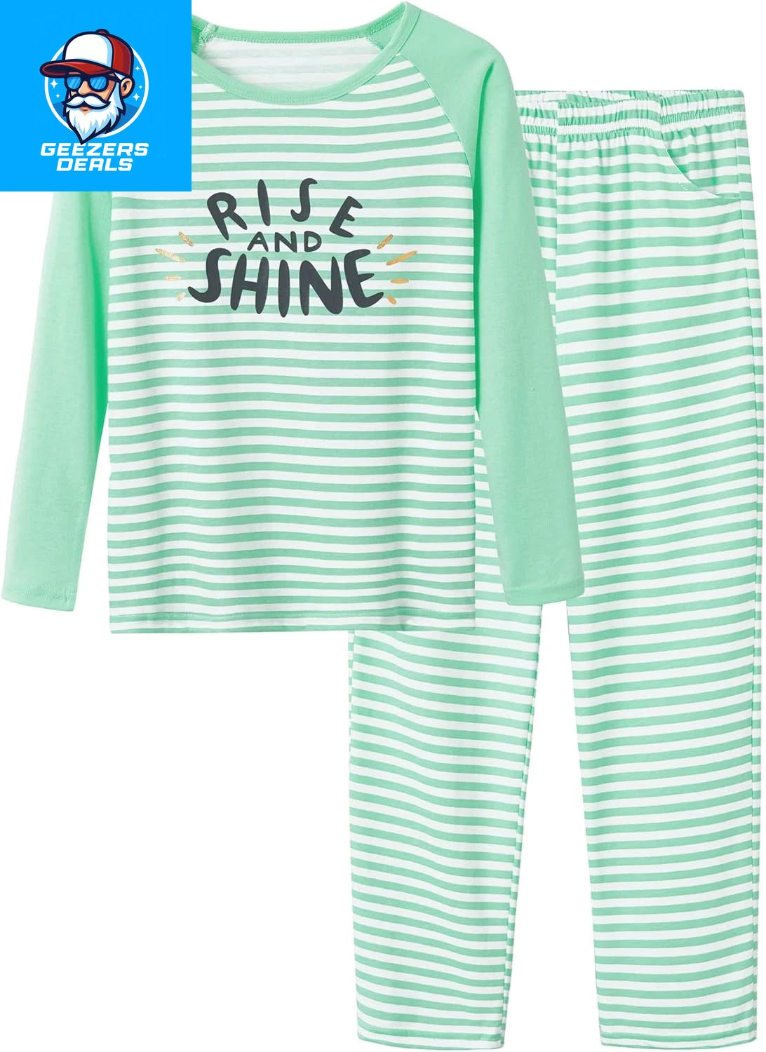 Pajamas for Girls Size 6-16 Pants & Long Sleeve Jammies Glitter Heart & Stripe T