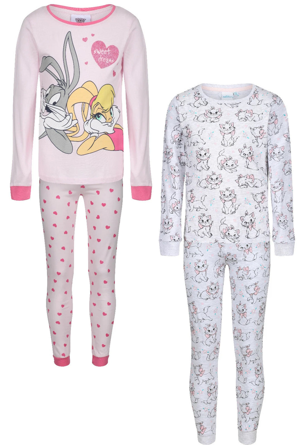 GIRLS CHARACTER PYJAMAS EX UK STORE NIGHT WEAR CUFFED HEMS PJ SET 2-8Y BRAND NEW