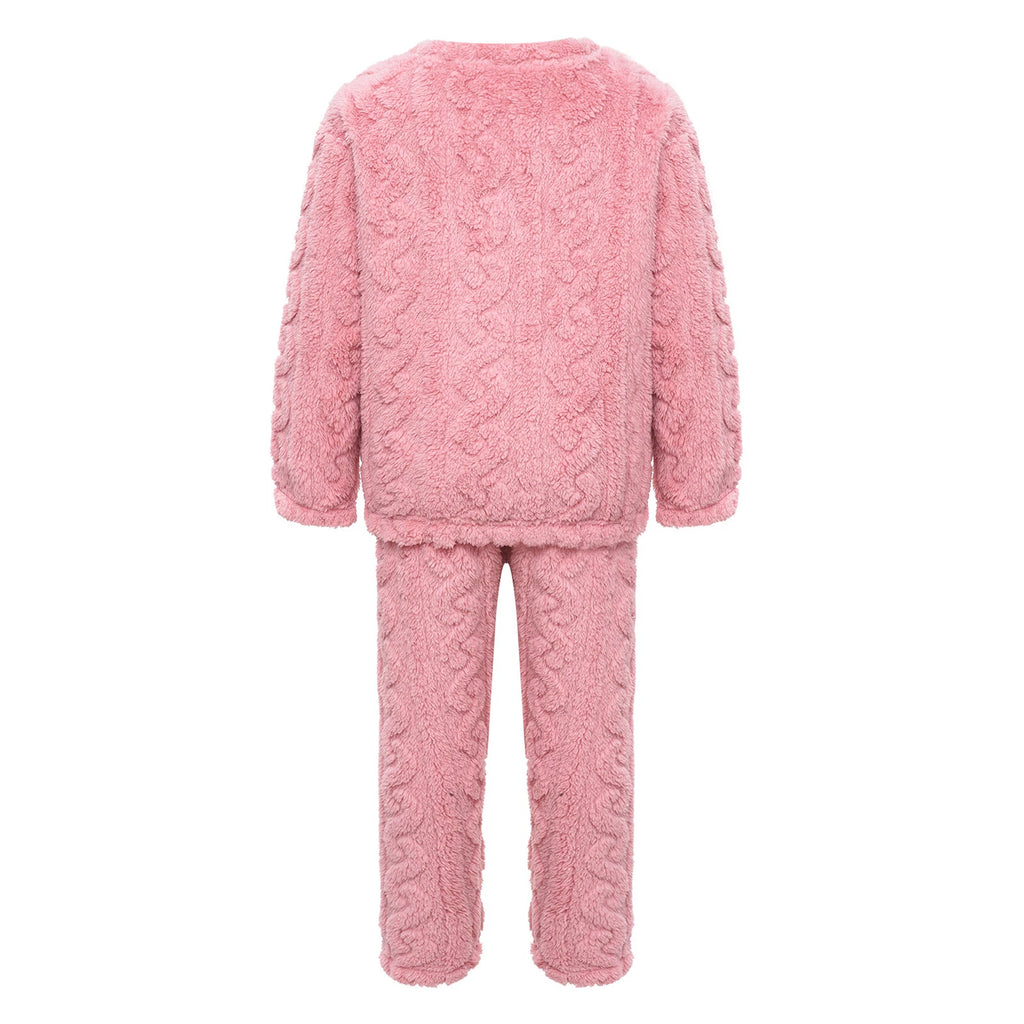 Kids Girls Pajamas Solid Color Set With Pants Outfits Nightwear Round Neck Tops