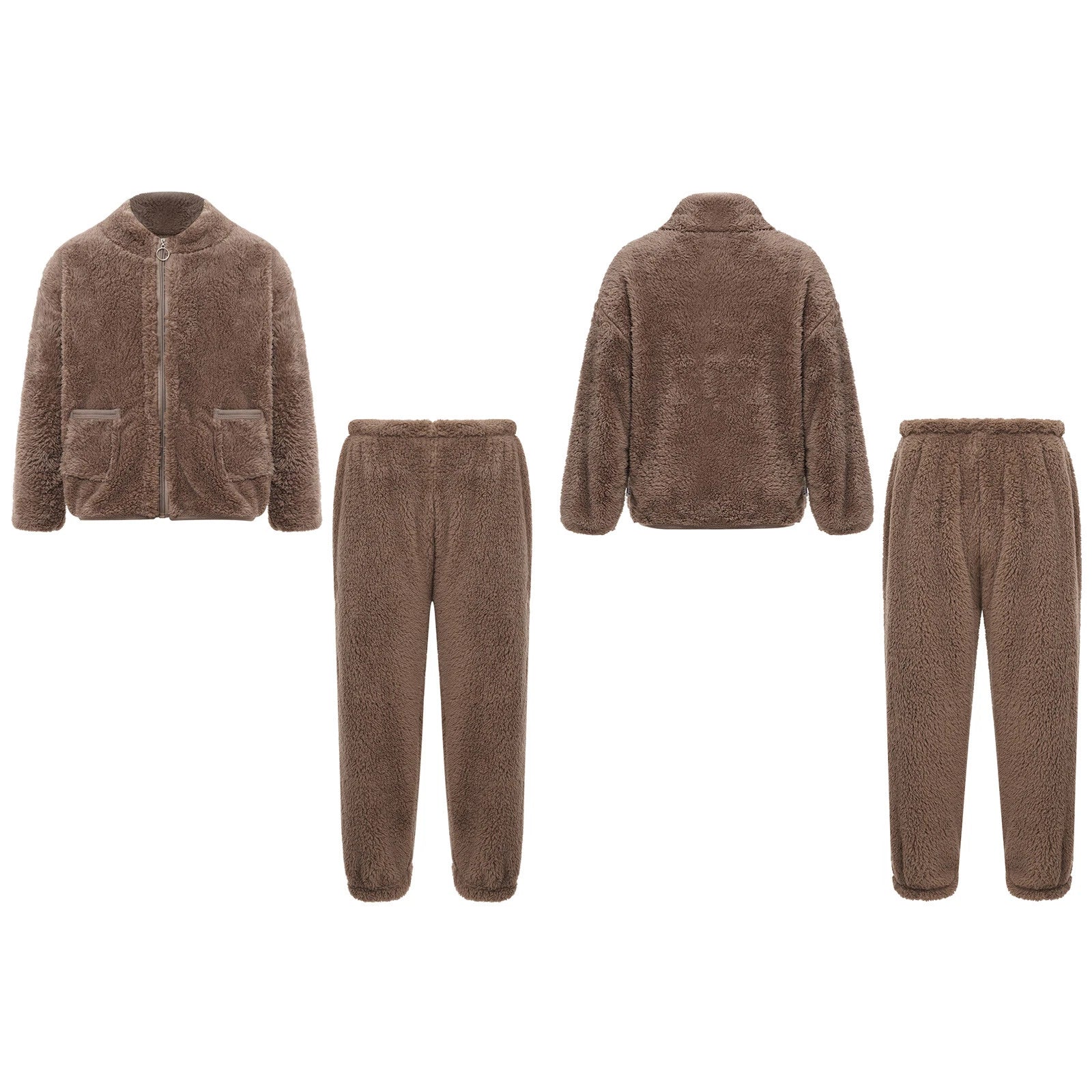 Unisex Kids Outfits Winter Set Long Sleeve Sleepwear Zipper Stand Collar Casual