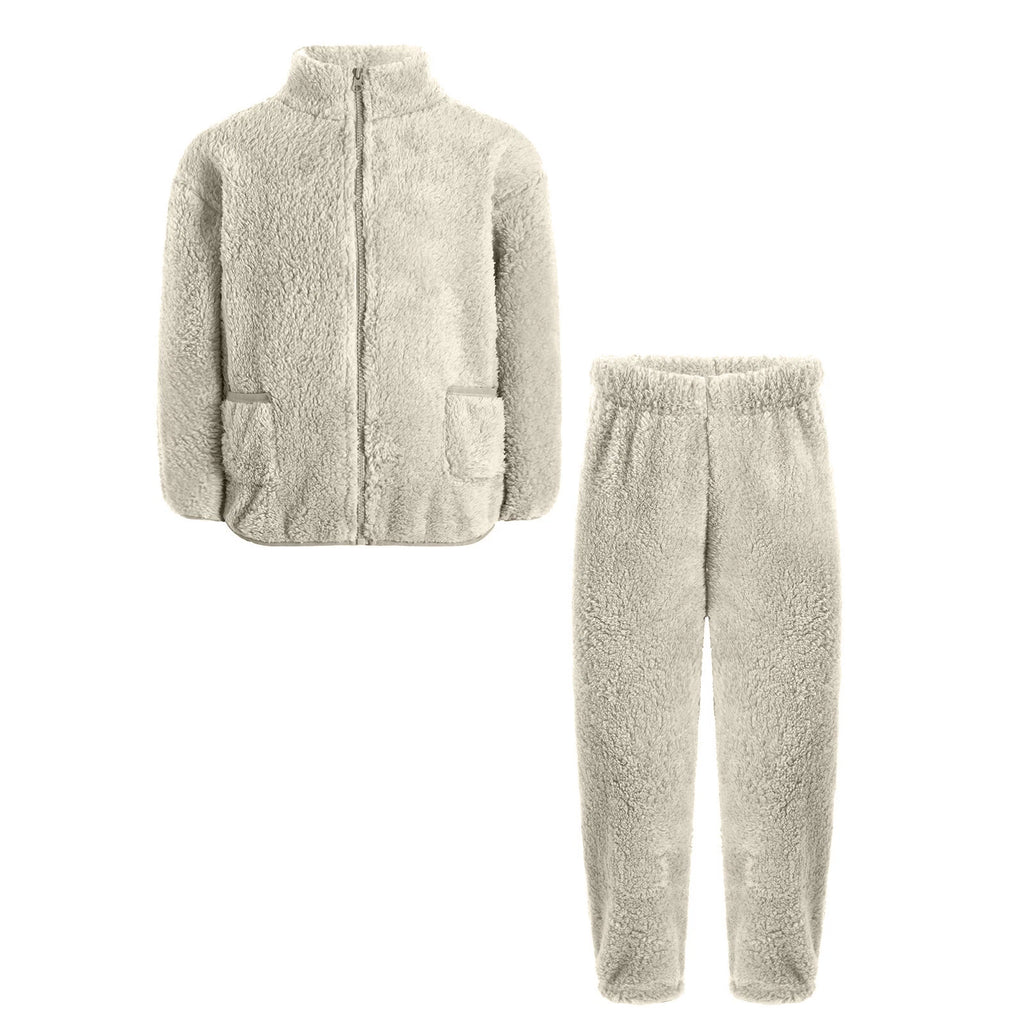 Unisex Kids Outfit Warm Pajama Zipper Set Soft Nightwear Stand Collar Casuai