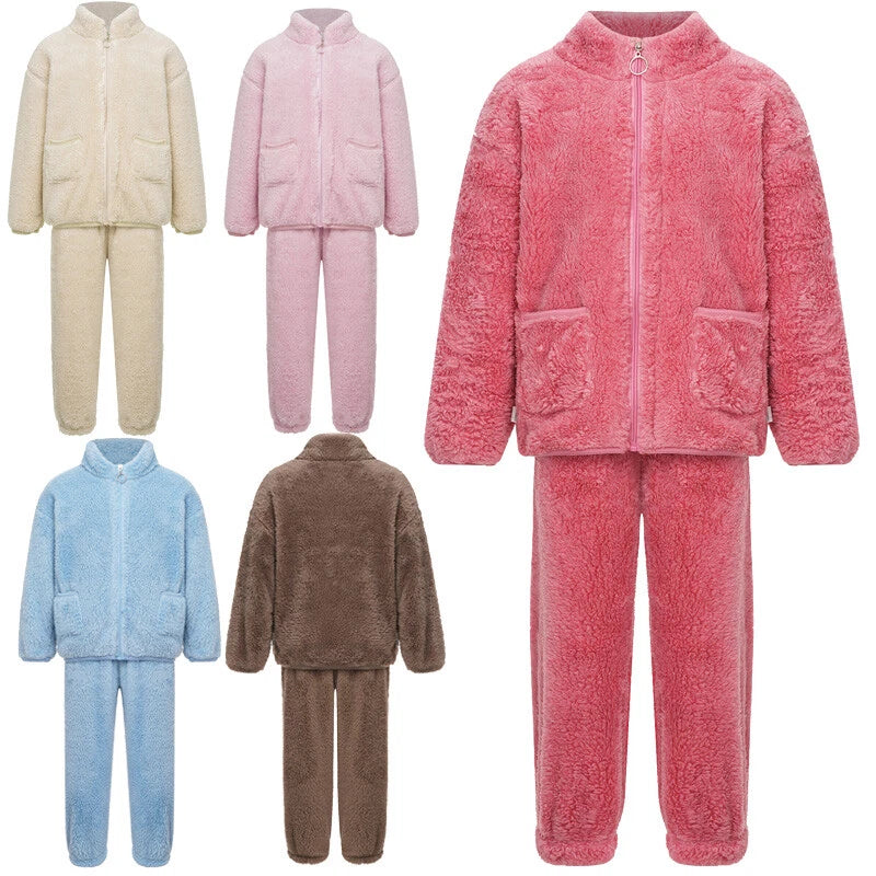 Unisex Kids Sleepwear Training Outfits Warm Set Long Sleeve Stand Collar Zipper
