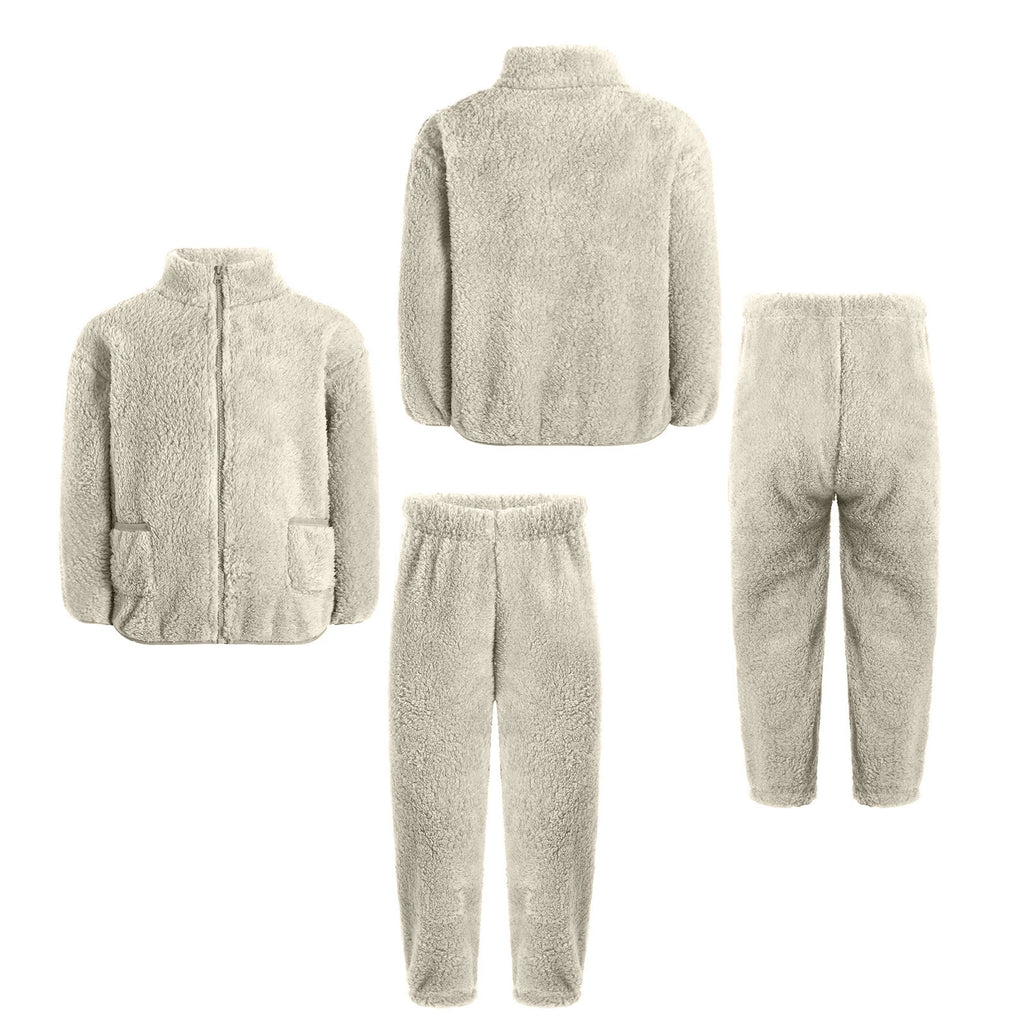 Unisex Kids Pajama Girls Outfit Stand Collar Set Jacket Nightwear Zipper Warm