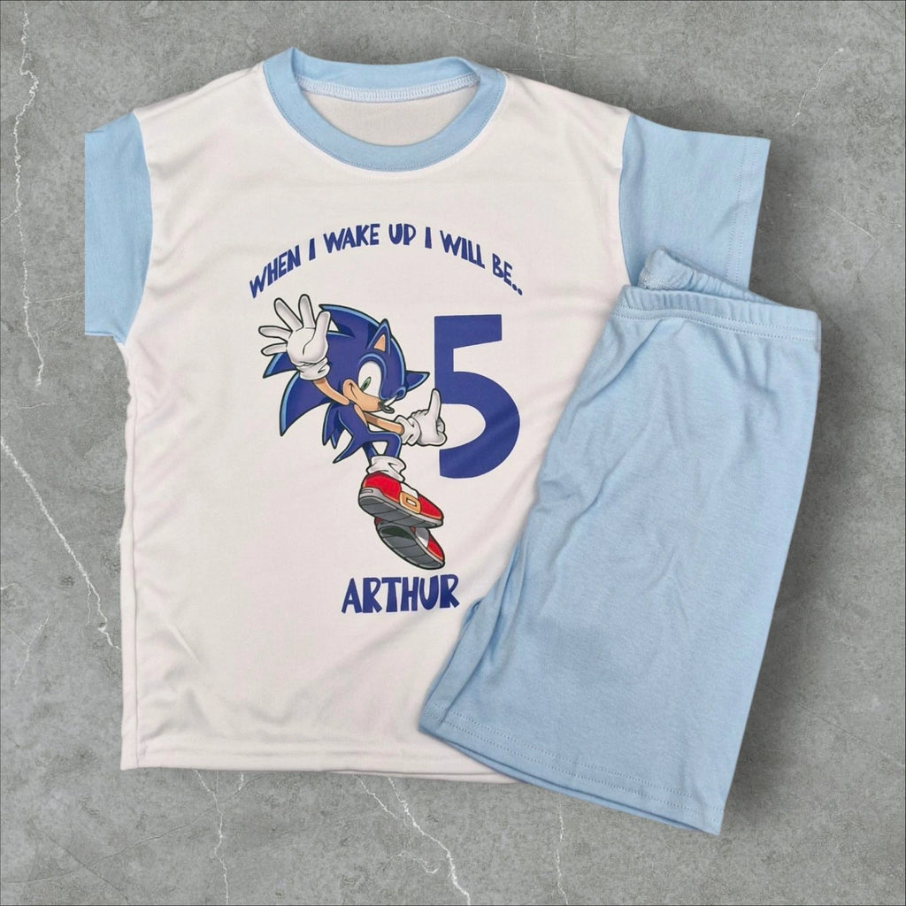 Personalised children birthday pyjamas Sonic Theme SHORT SLEEVE