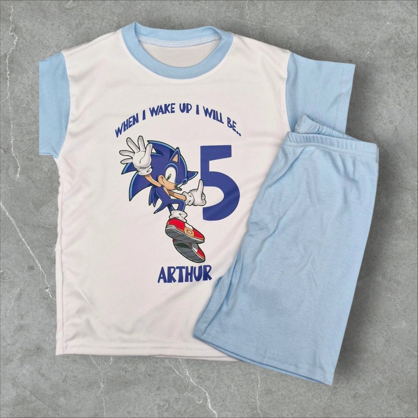 Personalised children birthday pyjamas Sonic Theme SHORT SLEEVE
