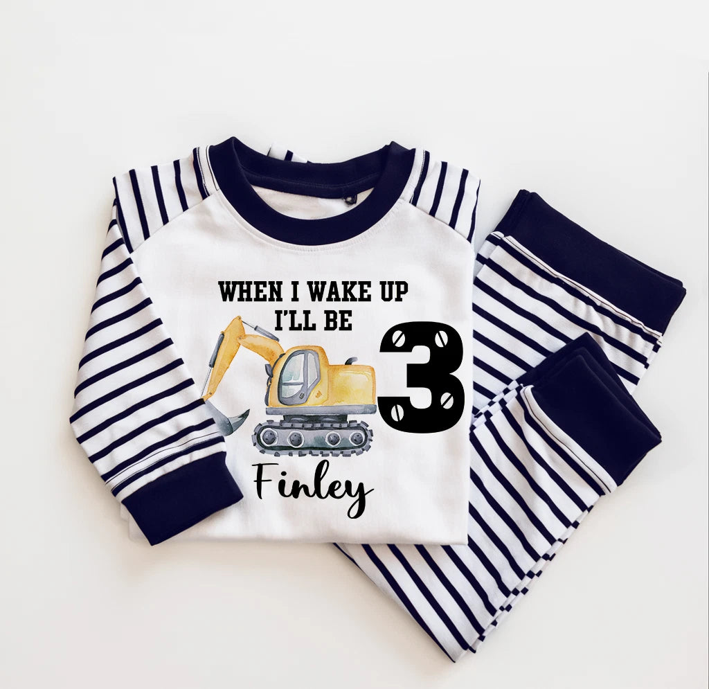 Personalised Boy's Birthday Pj's, Digger Tractor Pj's, 3rd Birthday Toddler Pj's