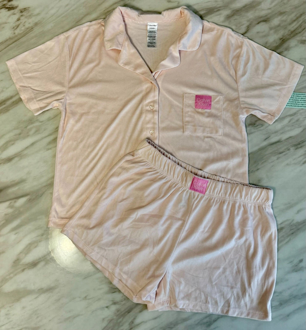 Ck Calvin Klein-Boys Short Sleeve Button-down Shirt and Shorts Pajama Set 3 NEW