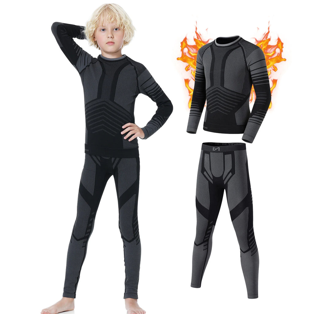 Kids Thermal Underwear Set Soft Fleece Lined Long Johns Warm Baselayer For Ski