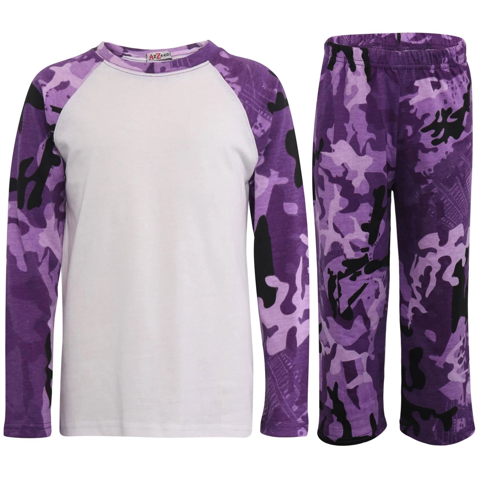 Kids Boys Girls Pyjamas Camouflage Contrast Purple Sleeves 2-13 Year