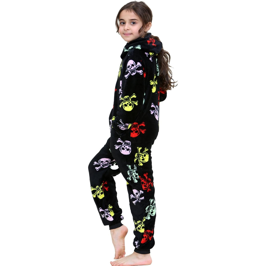 A2Z 4 Kids Girls Boys Fun Skull Print One Piece Black & Multi Pyjama Sets