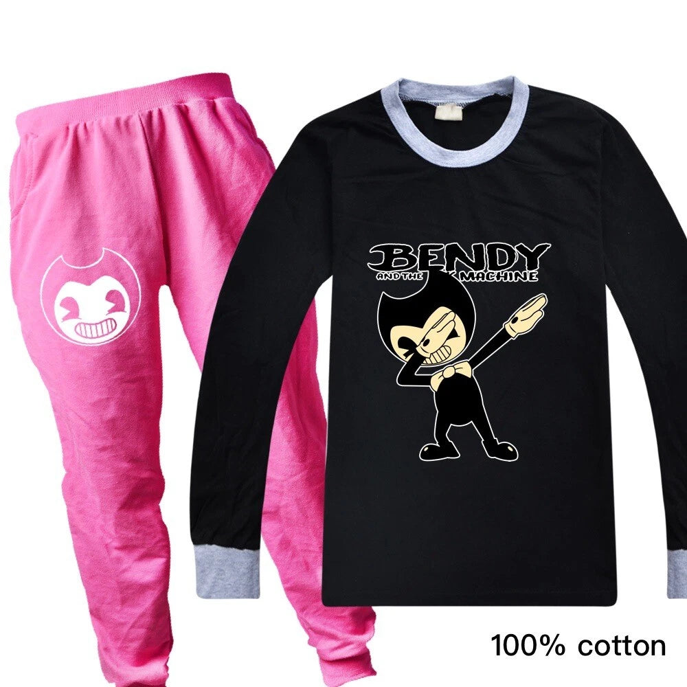 Kids Bendy The Ink Machine T shirt+Pants Pyjamas Nightwear Sleepwear PJ Sets New