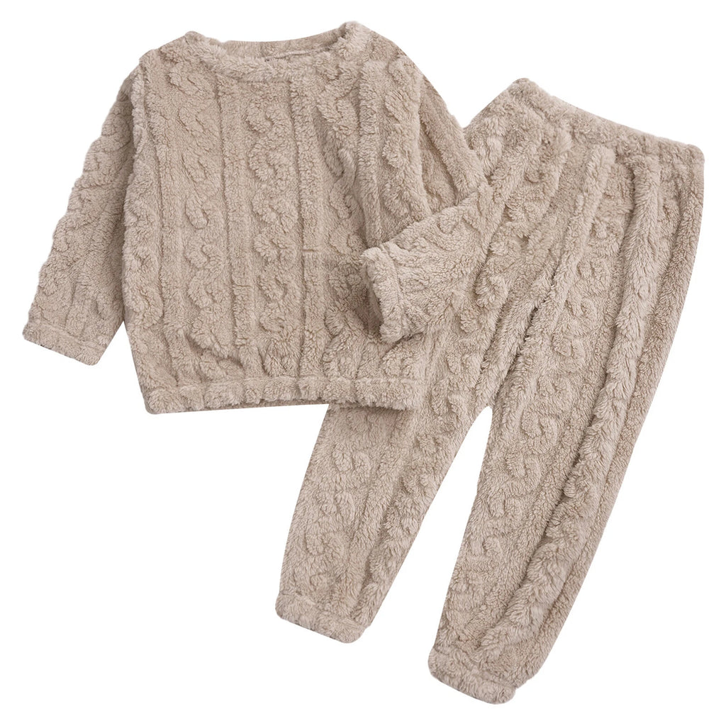 Kids Girls Set Nightwear Outfits Boys Pajamas Warm Winter Homewear Round Neck