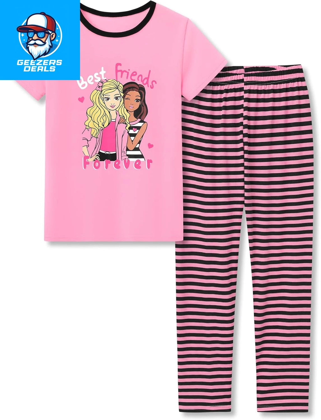 Pajamas for Girls Size 6-16 Pants & Long Sleeve Jammies Glitter Heart & Stripe T