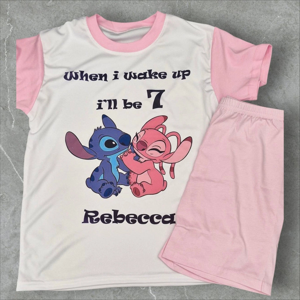 Personalised children birthday pyjamas Stitch (Lilo & Stitch) Theme SHORT SLEEVE