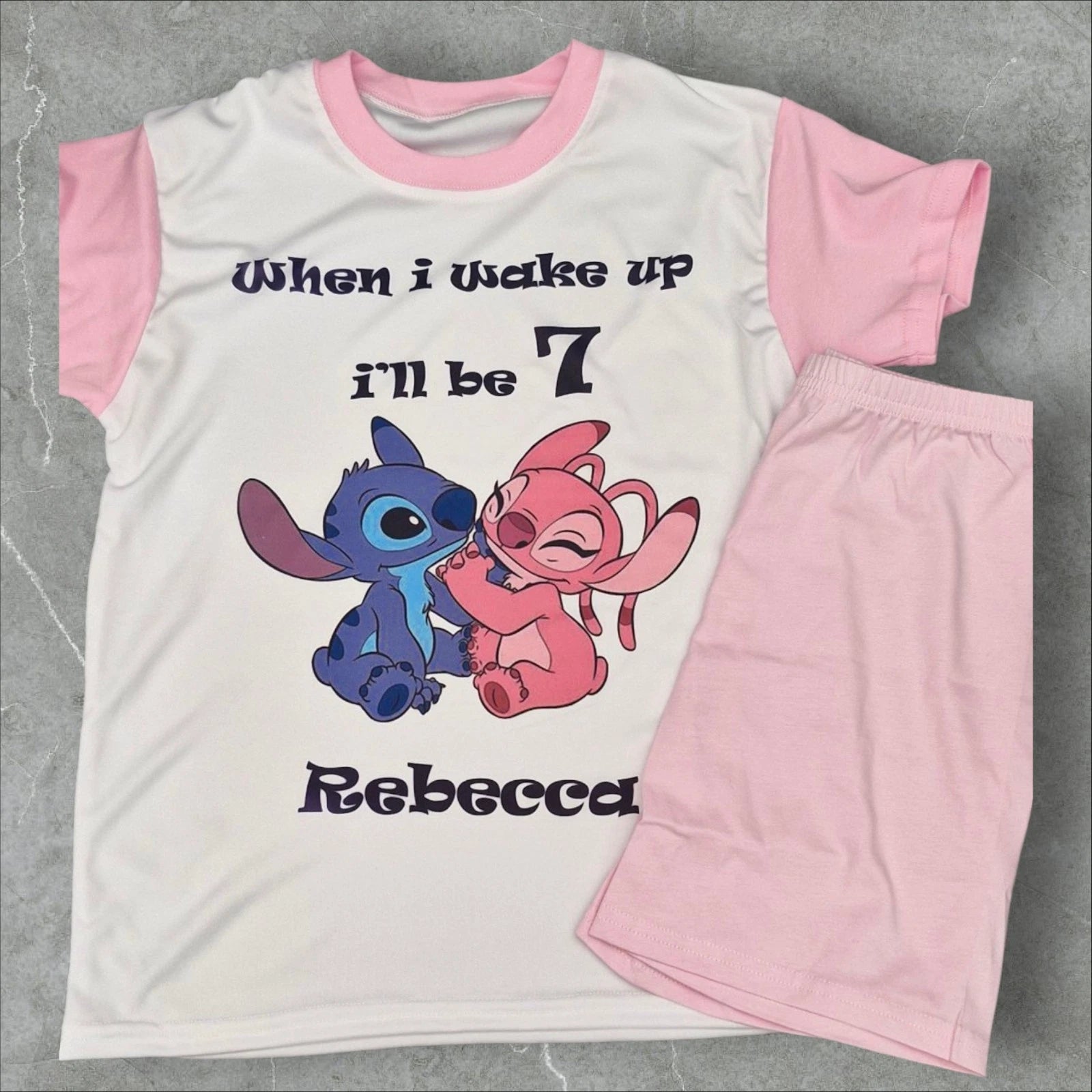 Personalised children birthday pyjamas Stitch (Lilo & Stitch) Theme SHORT SLEEVE