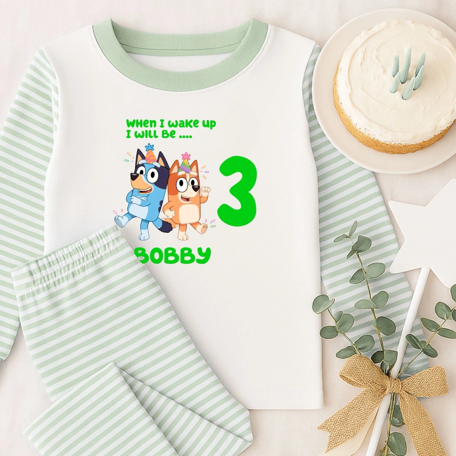 Personalised Bluey & Bandit ~ When I Wake Up I Will Be with age ~ Birthday Pjs