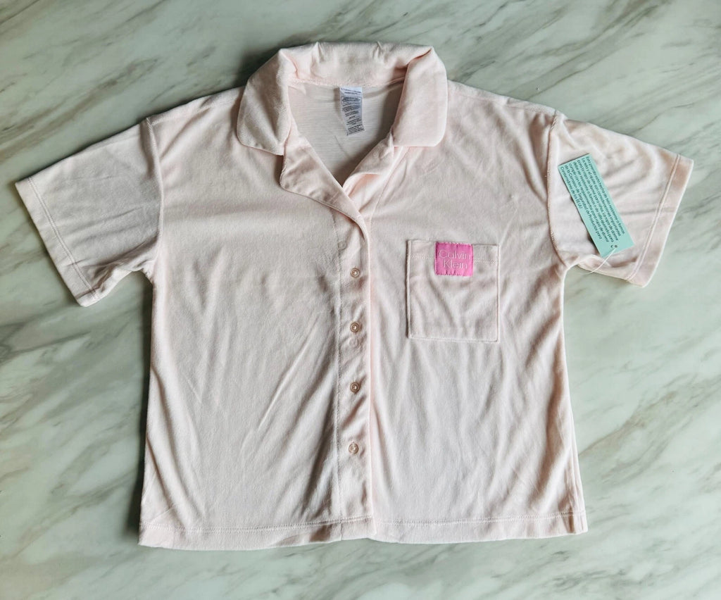 Ck Calvin Klein-Boys Short Sleeve Button-down Shirt and Shorts Pajama Set 3 NEW