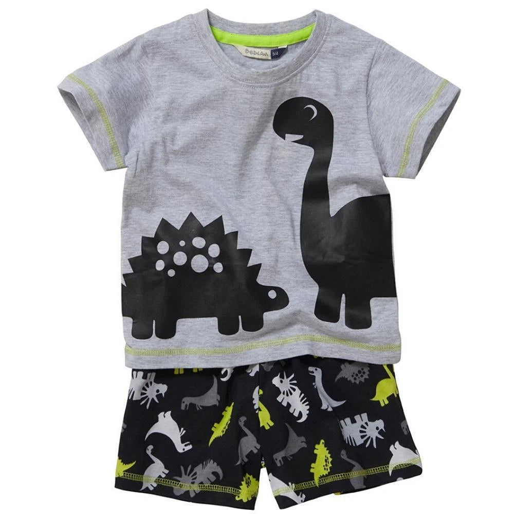 Boys Short Summer Pyjamas Dinosaur Shark Crocodile T-Rex Cotton 12mth-6yr Bedlam