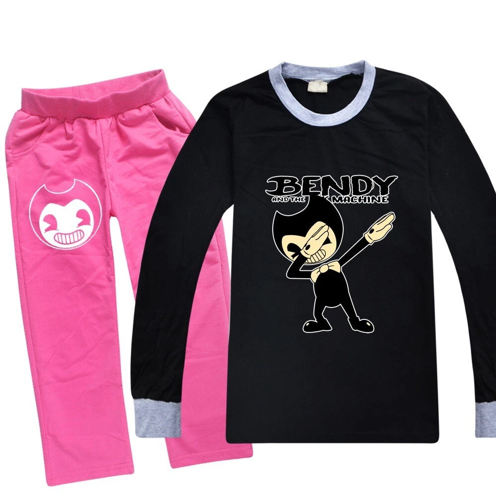 Kids Bendy The Ink Machine T shirt+Pants Pyjamas Nightwear Sleepwear PJ Sets New