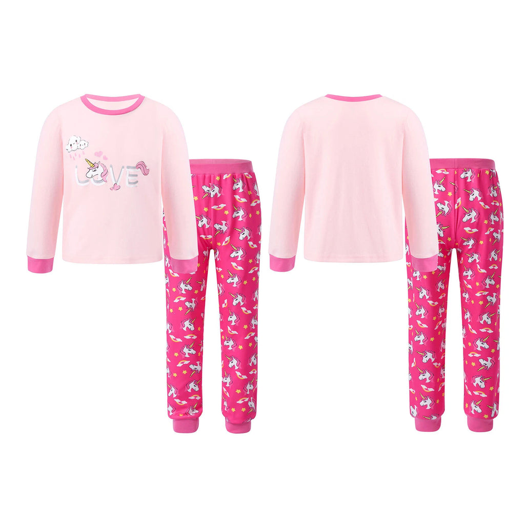 Kids Boys Girls Tees Elastic Top Pajamas Sleepwear Letter Print Set Thermal