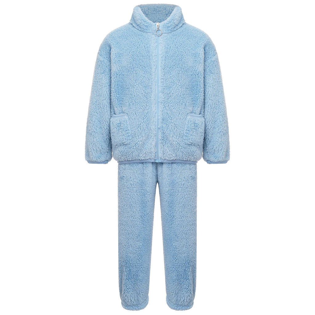 Unisex Kids Sleepwear Long Sleeve Outfits Girls Set Flannel Elastic Waistband