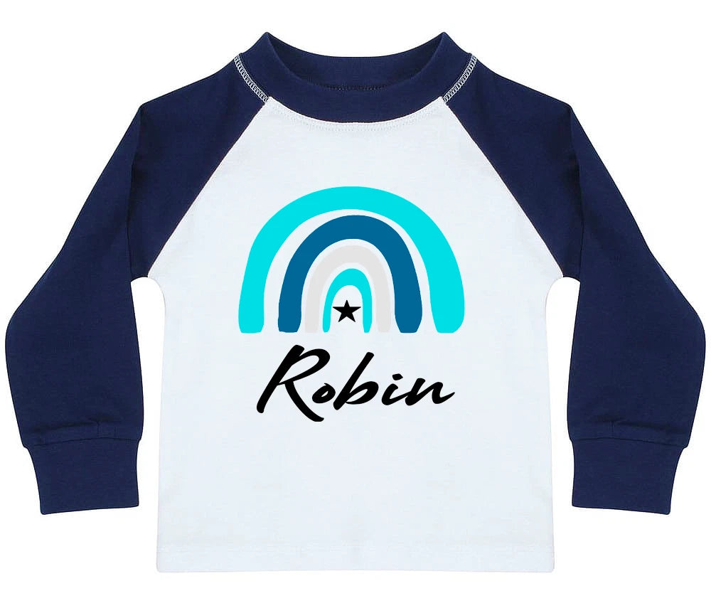 Personalised Boys Pyjama Set, Rainbow, Toddler Pyjamas, Blue Pyjamas, Boys Pyjam