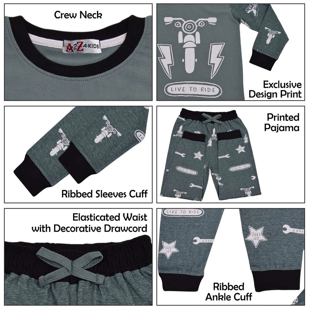 Kids Girls Boys Live to Ride Childrens Pyjamas 2 Piece Cotton PJs Set Nightwear