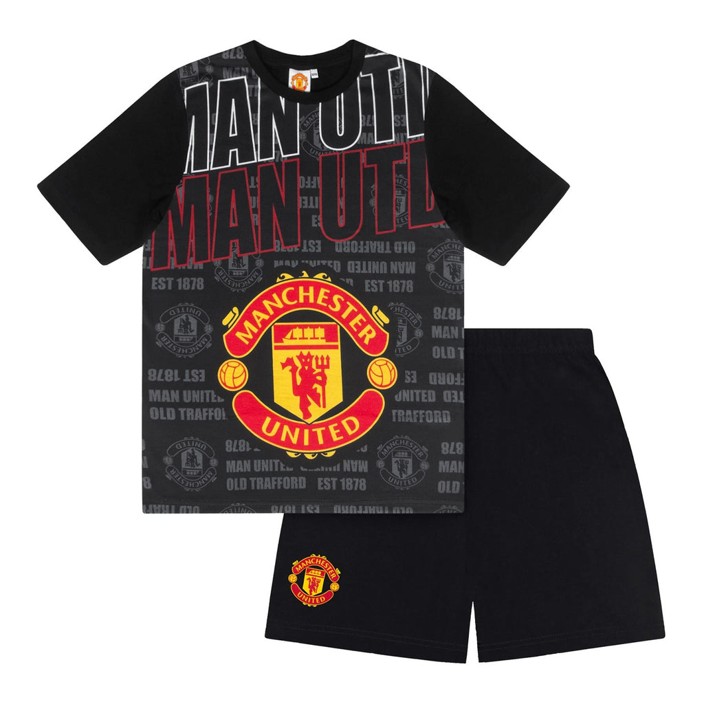 Manchester United Boys Short Pyjamas - Official Kids Football Sleepwear Gift