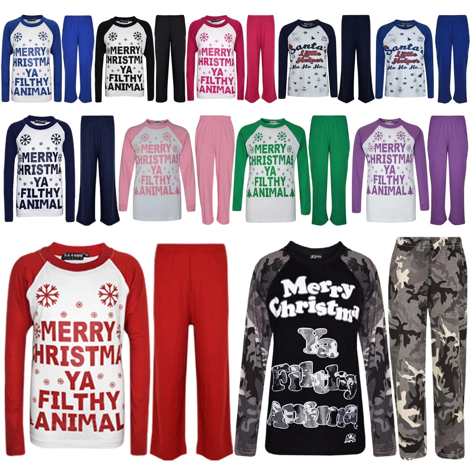 Kids Girls Boys PJ'S YA FILTHY Print Christmas Pyjamas Set 2-13