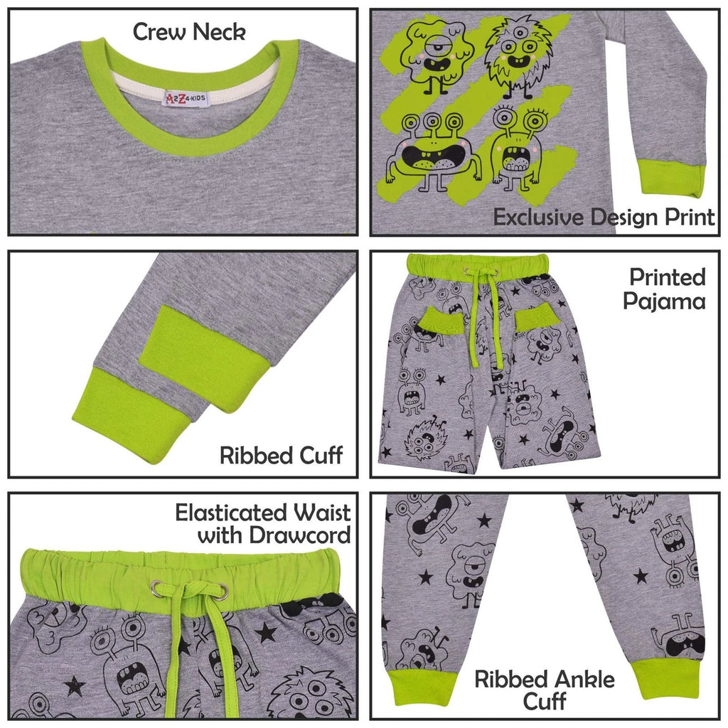 Kids Girls Boy Monster Pyjamas Children Grey 2 Piece Cotton Set