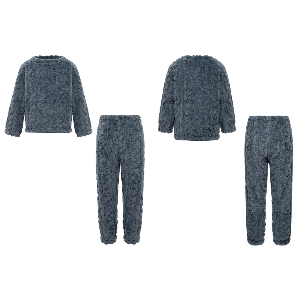 Kids Girls Set Nightwear Outfits Boys Pajamas Warm Winter Homewear Round Neck