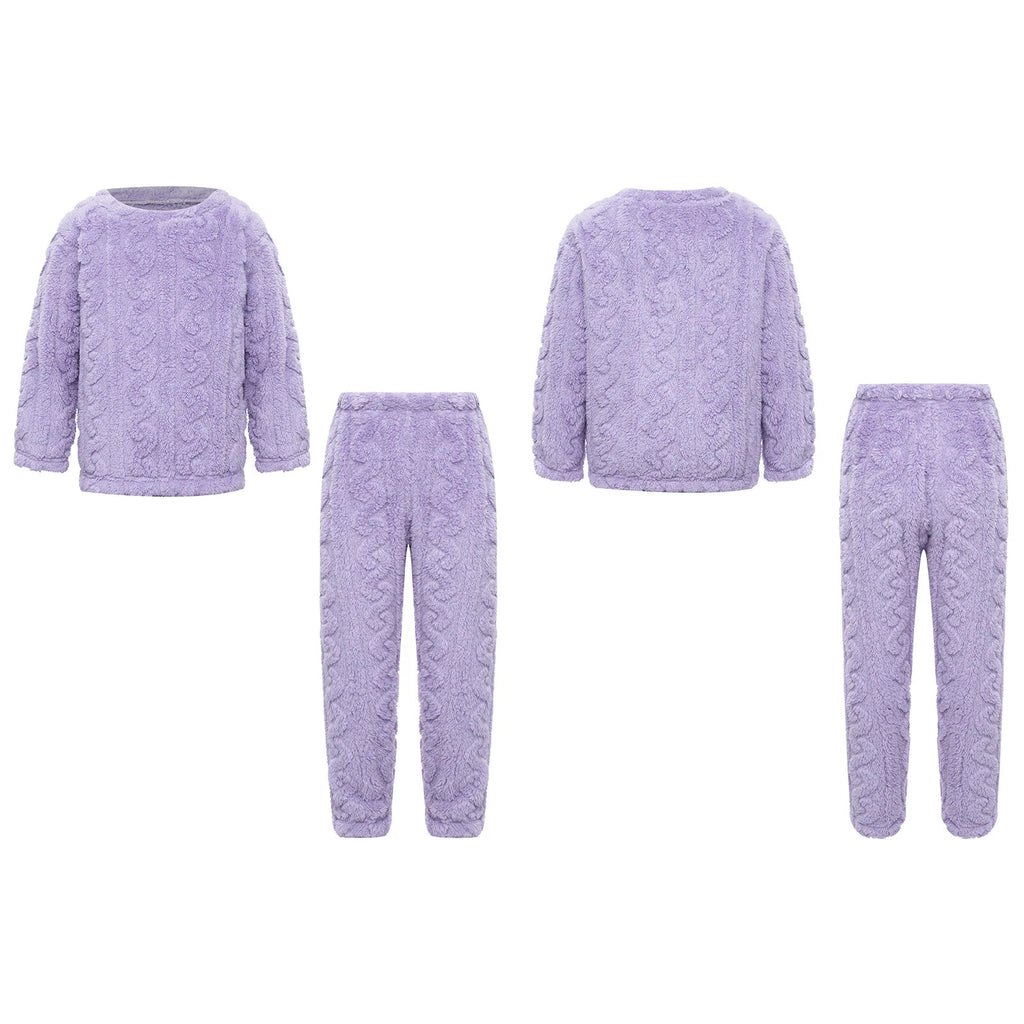 Kids Girls Set Nightwear Outfits Boys Pajamas Warm Winter Homewear Round Neck