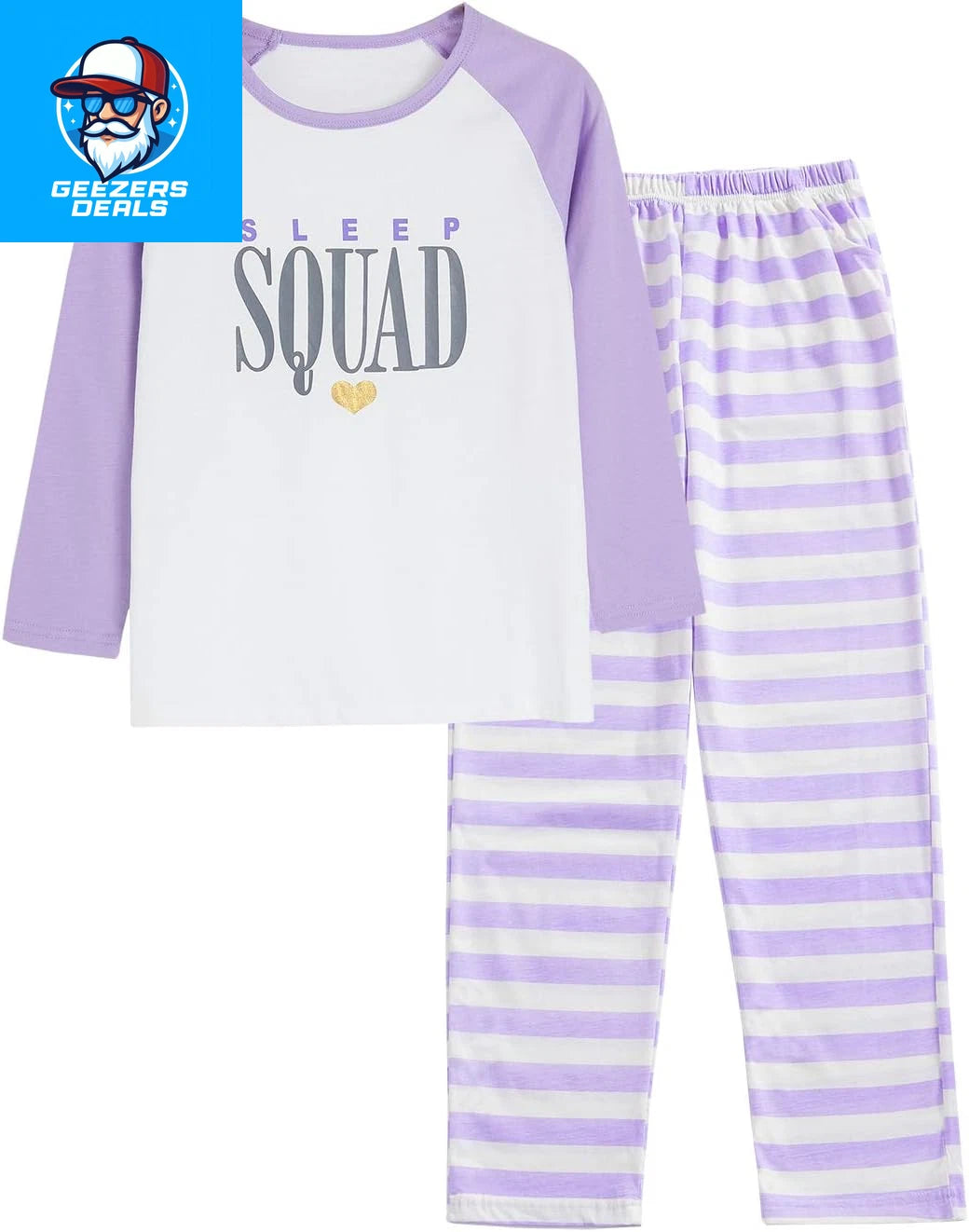 Pajamas for Girls Size 6-16 Pants & Long Sleeve Jammies Glitter Heart & Stripe T